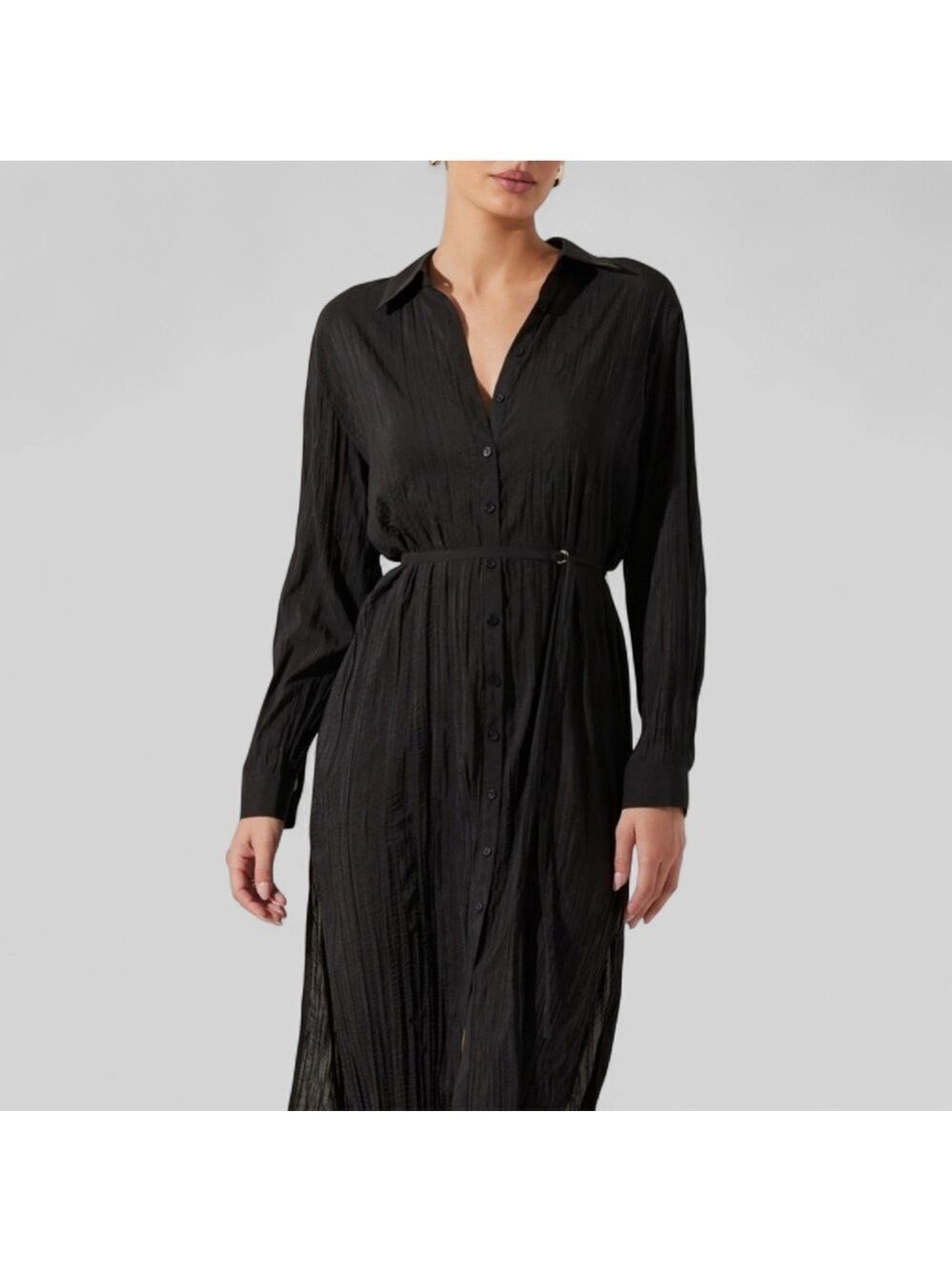 ASTR the Label Belted Long Sleeve Midi Shirtdress-Black size Small-NWT - Picture 2 of 13
